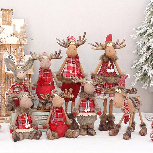 Christmas Cute Elk Decor Table Decor Red Fabric Retractable Standing Sitting Posture Deer Doll Christmas Decor